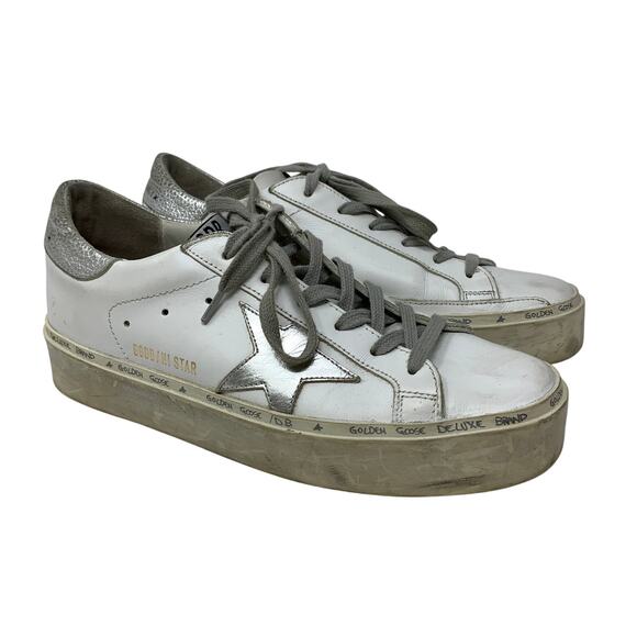Golden Goose Hi Star Platform Sneakers Womens Size 37 US 7 White Silver - Picture 1 of 11
